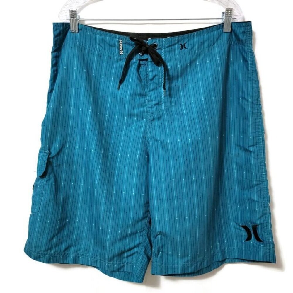 Hurley Teal Aqua Cargo Swim Trunks Board Shorts Surfer Size 36